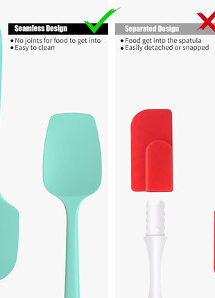 2-Piece Silicone Scraper & Spoon Spatulas: Doosu 600°F Heat Resistant Food Grade BPA Free Rubber Baking Flat Spatula Kitchen Cooking Spoonula for Mixing Scraping Folding Stirring Serving (Aqua Sky)