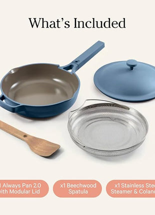Our Place Always Pan 2.0-10.5” (2.6 Qt) Nonstick, Toxin-Free Ceramic Cookware | Patented 10-in-1 Aluminum Frying & Sauté Pan | Safe for Oven, Induction & All Cooktops up to 450°F | Blue Salt