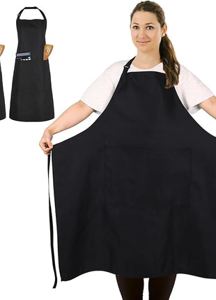 2 Pcs Plus Size Chef Apron, Unisex Professional Apron with 2 Pockets for Cooking, Work, Baking (Larger Size)