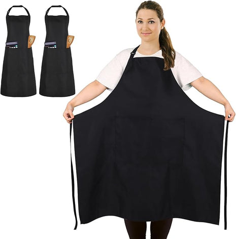 2 Pcs Plus Size Chef Apron, Unisex Professional Apron with 2 Pockets for Cooking, Work, Baking (Larger Size)