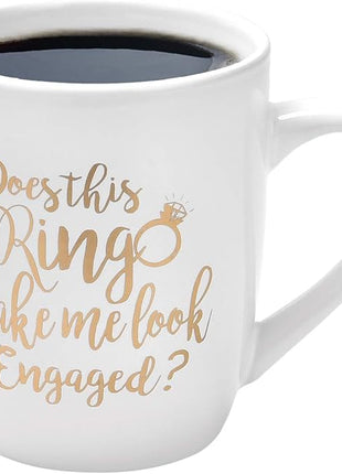 Maustic Engagement Gift Does This Ring Make Me Look Engaged Coffee Mug Funny Mug Novelty Coffee Mug Gift for Women Men Engagement Anniversary Birthday Christmas