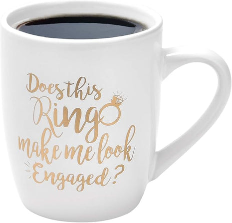 Maustic Engagement Gift Does This Ring Make Me Look Engaged Coffee Mug Funny Mug Novelty Coffee Mug Gift for Women Men Engagement Anniversary Birthday Christmas