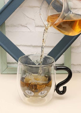 Black Cat Mug Cute Mug with Handle Double Walled Coffee Mugs Kawaii Cat Presents for Women Glass Mugs Tea Cup Cute Birthday Gifts for Cat Lovers Ideas Halloween Christmas