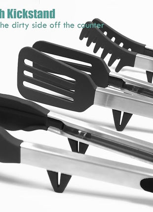 Tongs for Cooking, 12" Kitchen Tongs with Silicone Tips, Food Grade Serving Tongs Set of 3, Black
