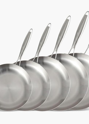 LOLYKITCH 8-9-10-11-12 Inch Tri-ply Stainless Steel Frying Pan Set,Skillets,Chef's Induction Cooking Cookware Set,Dishwasher and Oven Safe,Detachble Handle