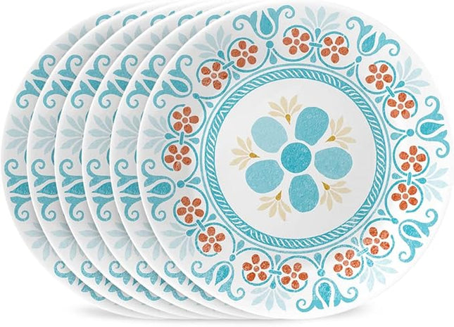 Corelle Vitrelle 6-Piece (6.75") Salad Appetizer Plates Set, Triple Layer Glass and Chip Resistant, Lightweight Round 6-3/4-inch Plates, Terracotta Dreams
