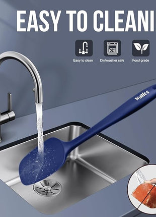 Walfos Silicone Spatula Set (5pcs) - 600℉ High Heat Resistant Kitchen Spoon Navy Blue Spatulas for Cooking Mixing & Baking, Strong Steel Core and One-Pieces Seamless Design, BPA Free Dishwasher Safe