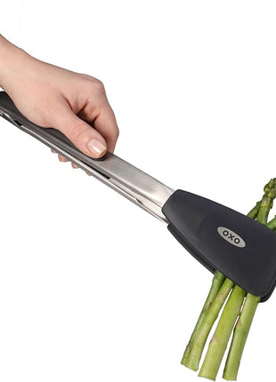 OXO Good Grips Large Silicone Flexible Turner, Stainless Steel & Good Grips Silicone Flexible Tongs Stainless,Black,
