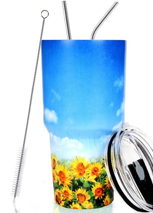 SYACOT 30oz Tumbler Double Wall Stainless Steel Vacuum Insulated Travel Mug with Splash-Proof Lid Metal Straw and Brush