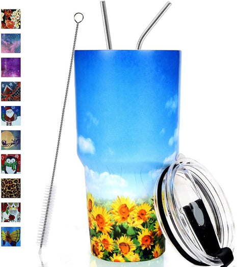 SYACOT 30oz Tumbler Double Wall Stainless Steel Vacuum Insulated Travel Mug with Splash-Proof Lid Metal Straw and Brush