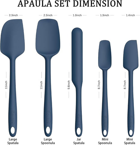 Coukre Silicone Spatula Set of 5,High Temperature Resistant, Food Grade Silicone, Dishwasher Safe, for Baking, Cooking (Pure Dark Blue)