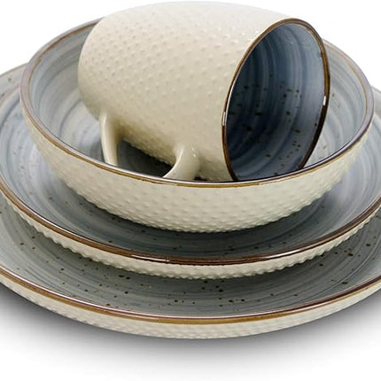 Elama Luxurious Mellow 16Piece Dinnerware Set in Powder Blue with Complete Setting for 4