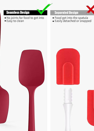 Heat Resistant Silicone Spoon Spatula, Doosu 600°F High Temp Flexible Cooking Spoons Kitchen Rubber Spoonula Scratch-Proof for Mixing Stirring Scraping Serving Non-Stick Cookware (11.4in, Red)