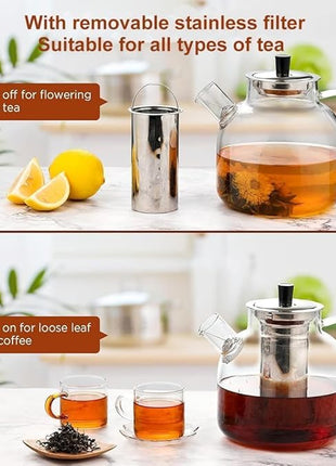 Glass Teapot with Removable Infuser,Ehugos 800ml (27OZ) Stovetop Safe Small Tea Pot, Blooming and Loose Leaf Hand Crafted Kettle for Women and Adult with Stainless Infuser