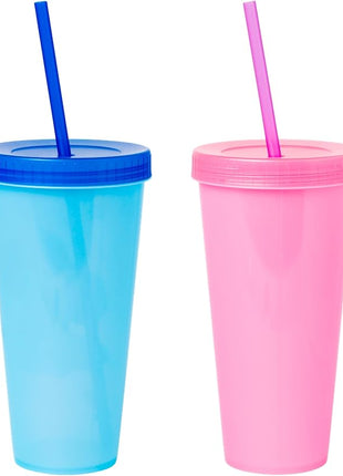 Silver Buffalo Disney Lilo and Stitch Angel Coconut Flowers 2 Count Color Change Plastic Tumbler, 24-Ounce (Pack of 12)