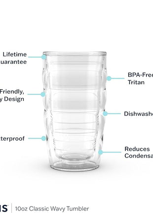 Tervis Clear & Colorful Tabletop Made in USA Double Walled Insulated Tumbler Travel Cup Keeps Drinks Cold & Hot, 10oz Wavy, Clear