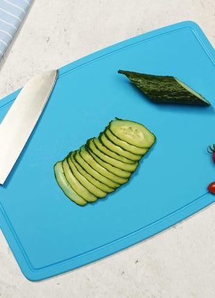 Liflicon Thick Silicone Cutting Board 12.6'' x 9.1'' Foldable & Flexible Design Juice Grooves Easy Grip Handle Dishwasher Safe-Blue