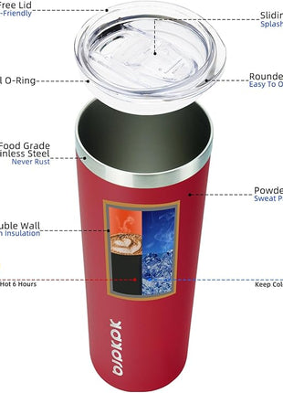 BJPKPK 20 oz Skinny Tumbler Stainless Steel Insulated Slim Straight Sublimation Coffee Tumblers Thermal Cup With Lid,Red