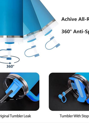 Silicone Spill Stopper Set Compatible with Stanley Cup 2.0 30oz & 40oz with Straw Cover (Set of 2, Azure)