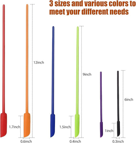 Boao Makeup Spatula 6pcs, Multicolor Beauty Spatula Set, Mini Silicone for Food Bottle Kitchen Jar Reusable Flexible, 3 Sizes(Red, Orange, Blue, Green, Purple, Black)