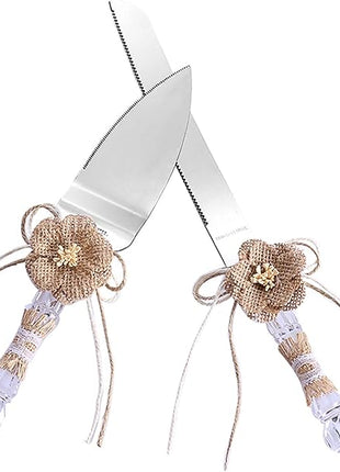 TANG SONG Set of 2 Rustic Wedding Cake Knife and Serving Set with Burlap Flower and Lace Wedding Cake Knife (Set of 2)