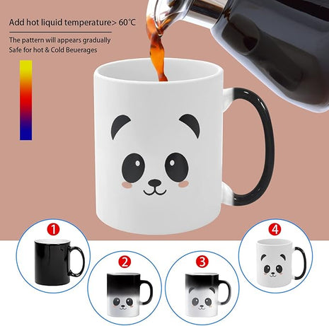 Heat Changing Mug, Funny Panda Color Changing Ceramic Coffee Mug,11 oz Heat Sensitive Magic Cup Xmas Gift for Mom Sisters Girlfriends Friends, Cute Birthday Christmas Gift for Women Men Kids