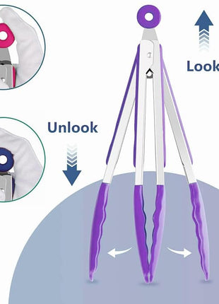 Kitchen Tongs Set of 3, Cooking Tongs with Silicone Tips, Non-Scratch Heat Resistant Tongs for Grilling Cooking BBQ Salad Buffet (Pink/Purple/Navy, 7/9/12 Inch)