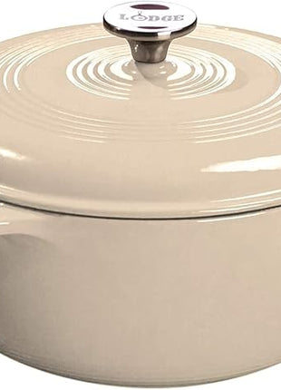Lodge 3 Quart Enameled Cast Iron Dutch Oven with Lid – Dual Handles – Oven Safe up to 500° F or on Stovetop - Use to Marinate, Cook, Bake, Refrigerate and Serve – Sandalwood