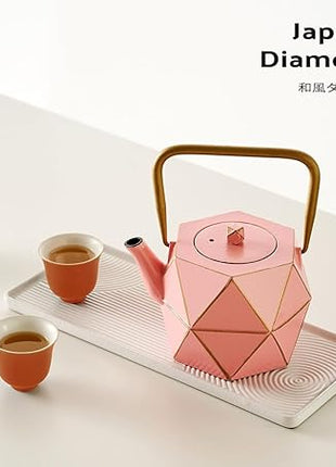 Toptier Cast Iron Teapot, Stovetop Safe Japanese Cast Iron Tea Kettle, Diamond Design Tea Pot with Removable Infuser for Loose Tea, 30 Ounce (900 ml), Pink