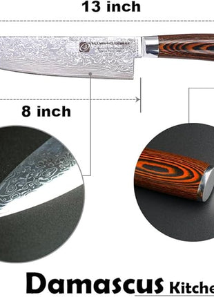Damascus Chef Knife 8'' Professional 67-Layer VG10 Steel Core with Pakka Wood Handle, Ultra Sharp HRC 62 Kitchen Knife for Chopping Cutting Carving Gift Box for Kitchen Restaurant