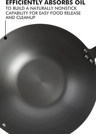 Babish Carbon Steel Flat Bottom Wok and Stir Fry Pan, 14-Inch
