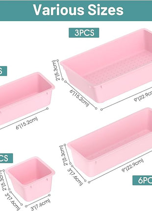 WOWBOX 25 PCS Plastic Drawer Organizer Set, 4 Sizes Desk Drawer Divider Organizers and Storage Bins for Makeup, Jewelry, Gadgets for Kitchen, Bedroom, Bathroom, Office, Pink