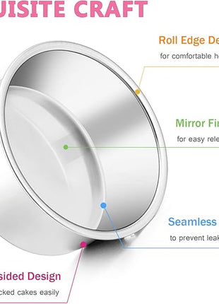 E-far 4 Inch Small Cake Pan Set of 6, Stainless Steel Mini Round Smash Cake Baking Pans Tins, Non-Toxic & Healthy, Mirror Finish & Dishwasher Safe