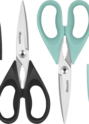 Kitchen Shears, iBayam Kitchen Scissors All Purpose Heavy Duty Meat Poultry Shears, Dishwasher Safe Food Cooking Stainless Steel Utility Scissors, Home Apartment Essentials, 2-Pack, Black, Aqua Sky