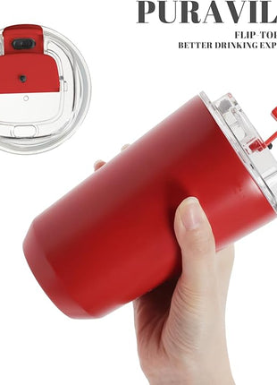 Puraville 2 Pack Insulated Tumblers with Lid, 14 oz Travel Coffee Mug Stainless Steel Vacuum Cup, Leak Proof Double Walled Coffee Tumbler for Iced and Hot Drinks, Klein Blue and Red