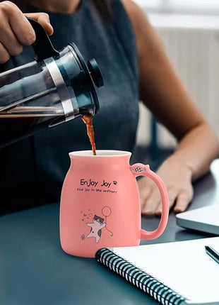 Bgbg Novelty Cat Mug Cute Ceramic Coffee Cup with Kawaii Wooden Kitty Lid, Lovely Claw Spoon, Anime Wooden Coaster, Pink Birthday Mug Gift for Cat Lovers Girl Kids Women 480ML (Pink)