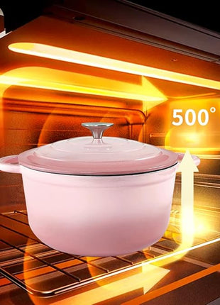 Dutch Oven,Cast Iron Dutch Ovens,Dutch Oven Pot with Lid,4.5 QT Enamel Dutch Pot,Dutch Ovens with Dual Handles,Cast Iron Pot for Braiser,Cooking,Gifts for Family,Pink