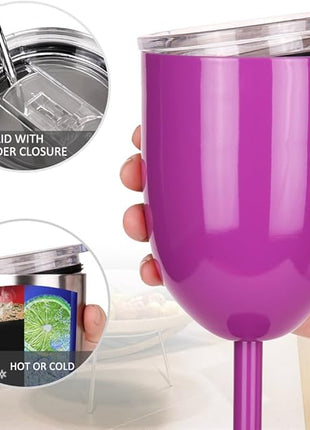 AMZUShome Stainless Steel Wine Glasses(2 Pack).Double Walled Vacuum Insulated Wine Tumbler Cups With Lid and Straw.Friendship,Christmas,Birthday Gifts for Women Men Friends Dad Mom(10oz Purple)