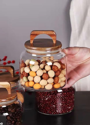 SAIOOL Glass Jars with Airtight Lid [Set of 4],Kitchen Canisters, Borosilicate Storage Containers,Retro Design, jars for Candy,Cookie,Rice,Sugar,Flour, Flour,Pasta,Nuts and Spice Jars