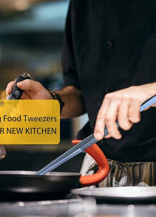 JETKONG 2 Pcs 12-Inch Cooking Tweezer Tongs Stainless Steel Kitchen Tweezers Plating Tongs (Navy Blue)