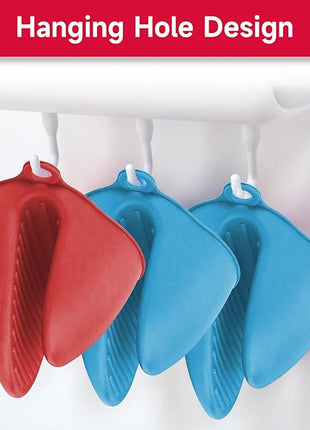 NEPAK 2 Pairs Oven Mitts Heat Resistant,Mini Silicone Oven Gloves,Pinch Grips Mitts Potholder for Kitchen Cooking & Baking (Red and Blue)