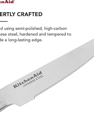 KitchenAid Gourmet 4 Piece Forged Triple Rivet Steak Knife Set, High Carbon Japanese Steel, Sharp Kitchen Knife Set, 4.5 inch, Black