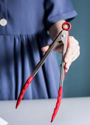 9" Silicone Kitchen Tongs with Silicon tips, Set of 3 (Red Blue Green)