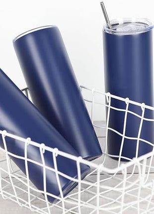 4 Pack 20 Oz Straight Skinny Tumblers,Individually Gift Boxed Stainless Steel Slim Skinny Tumbler Set Bulk, 20 Oz Insulated Slim Thin Travel Tumbler Cup for Diy, Navy