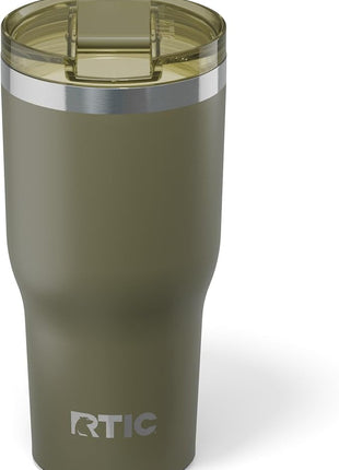 RTIC 30oz Essential Tumbler with Lid, Ceramic Lined, Insulated, Stainless Steel, Metal, Double Wall Vacuum-Insulation, Travel Cup for Iced Coffee, Tea, Hot and Cold Drink, Olive