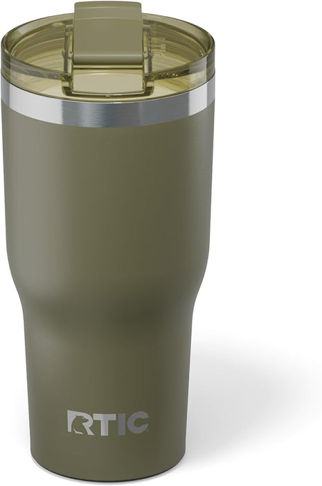 RTIC 30oz Essential Tumbler with Lid, Ceramic Lined, Insulated, Stainless Steel, Metal, Double Wall Vacuum-Insulation, Travel Cup for Iced Coffee, Tea, Hot and Cold Drink, Olive