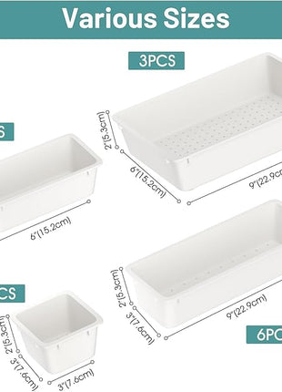 WOWBOX 25 PCS Plastic Drawer Organizer Set, 4 Sizes Desk Drawer Divider Organizers and Storage Bins for Makeup, Jewelry, Gadgets for Kitchen, Bedroom, Bathroom, Office, White