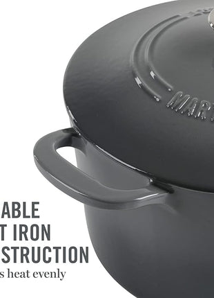 MARTHA STEWART Gatwick 7-Quart Enamel Cast Iron Dutch Oven – Classic Grey – Durable Heavy-Duty Dutch Oven for Slow Cooking, Braising & Baking