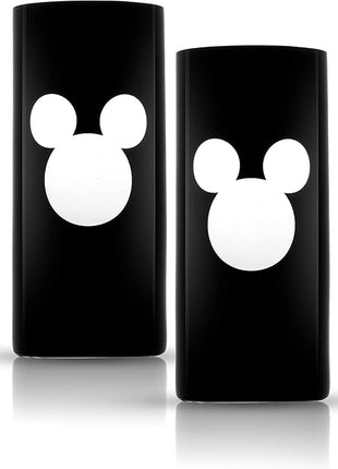 JoyJolt Disney Luxury Mickey Mouse Highball Glasses Set of 2 European Crystal Bar Glasses, Cocktail Glasses. Premium Xmas Disney Stuff, Gifts and Cups. 17oz Black Drinking Glasses, Disney Tumbler