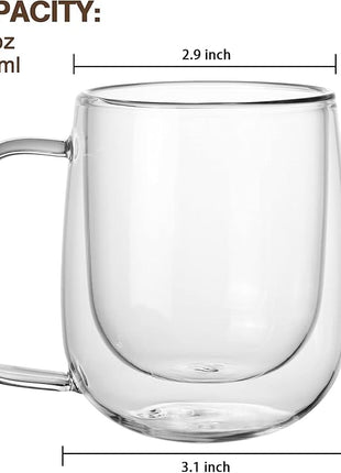 Glass Coffee Mug, 8.5 oz Double Walled Insulated Cup Heat-resistant for Tea Coffee Latte Cappuccino Espresso Iced Tea Dishwasher & Microwave Safe, Set of 1 (Round)